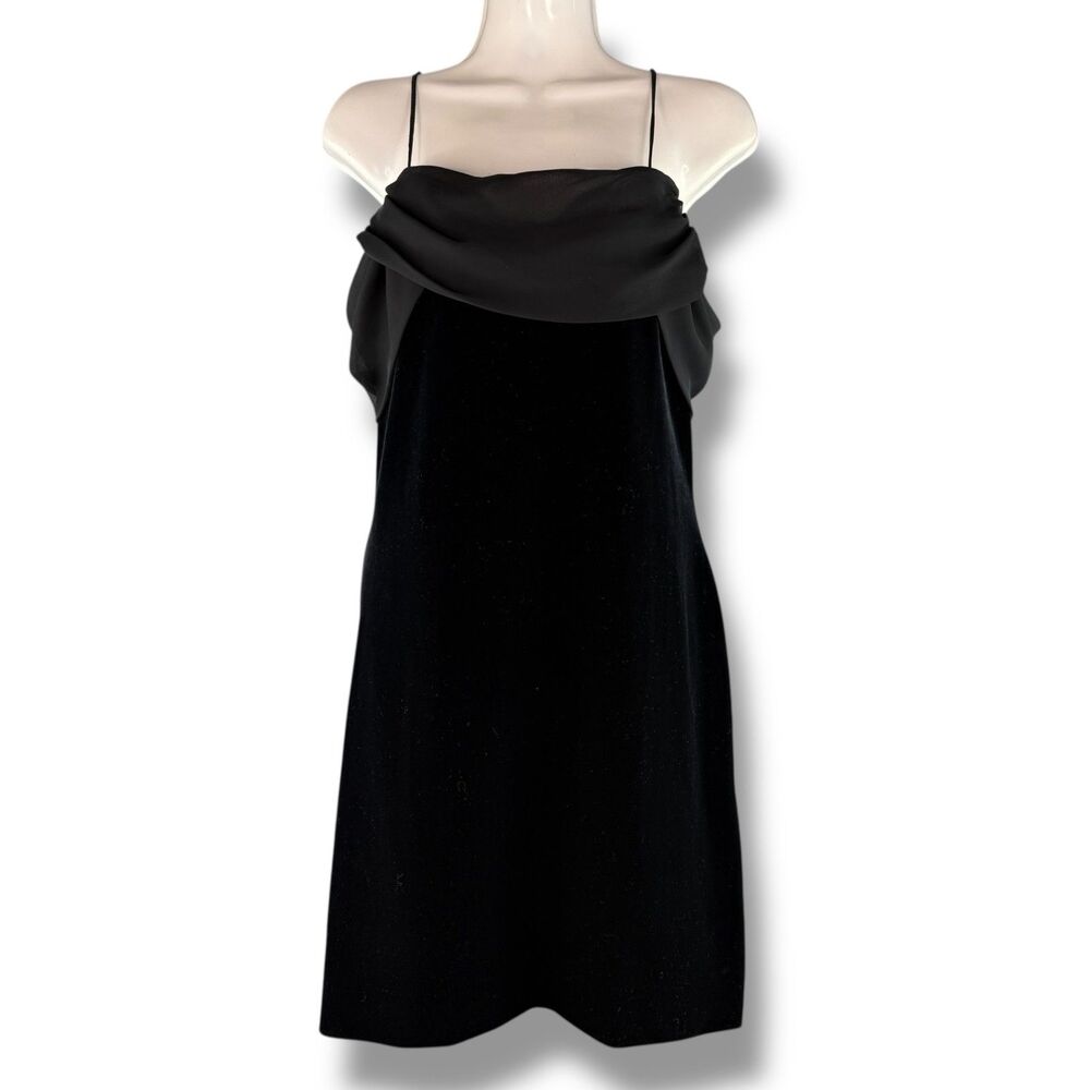 Betsey & Adam Black 90's Slip Midi Velvet Drape Dress Zip Up Formal Cocktail 6/8